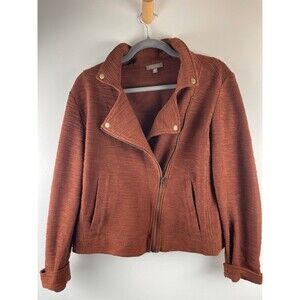 Lilla P burnt orange moto style cropped textured knit jacket size L 100% cotton